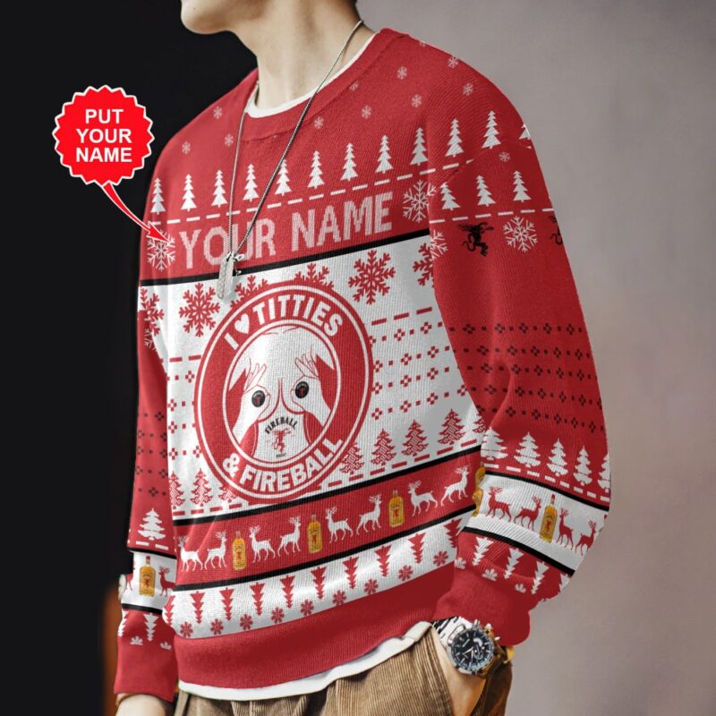 Hooktab Fireball Cinnamon Whisky Titties Funny - Custom Name Ugly Christmas Sweater Hooktab Fireball Cinnamon Whisky Titties Funny - Custom Name Ugly Christmas Sweater