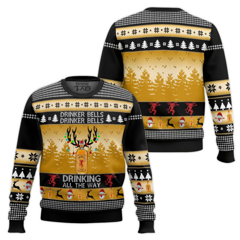 Hooktab Fireball Drinker Bells Ugly Christmas Sweater Hooktab Fireball Drinker Bells Ugly Christmas Sweater