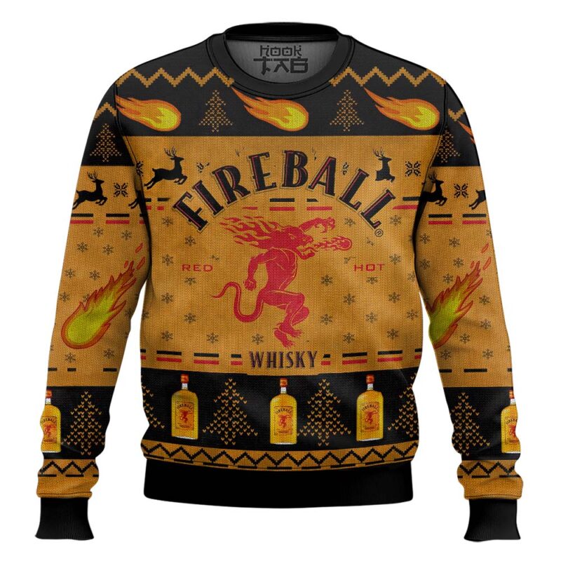 Hooktab Fireball Red Hot Cinnamon Whisky Ugly Christmas Sweater
