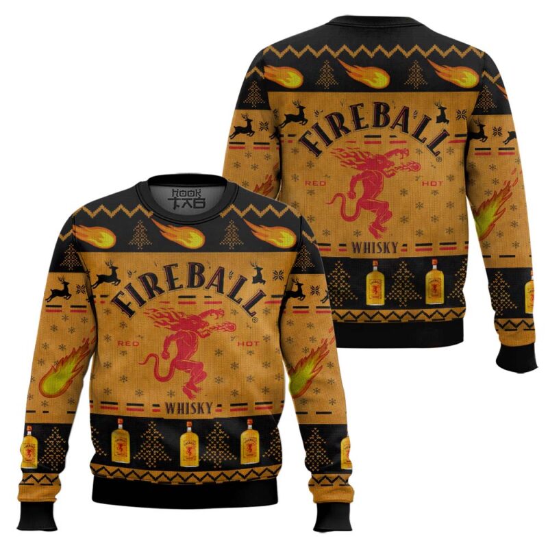 Hooktab Fireball Red Hot Cinnamon Whisky Ugly Christmas Sweater Hooktab Fireball Red Hot Cinnamon Whisky Ugly Christmas Sweater