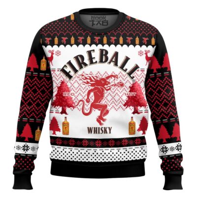 Hooktab Fireball Red Hot Whisky Ugly Christmas Sweater
