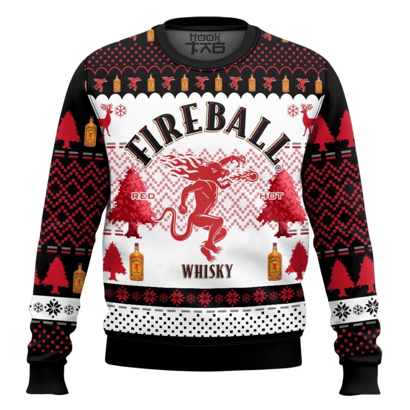 Hooktab Fireball Red Hot Whisky Ugly Christmas Sweater Hooktab Fireball Red Hot Whisky Ugly Christmas Sweater