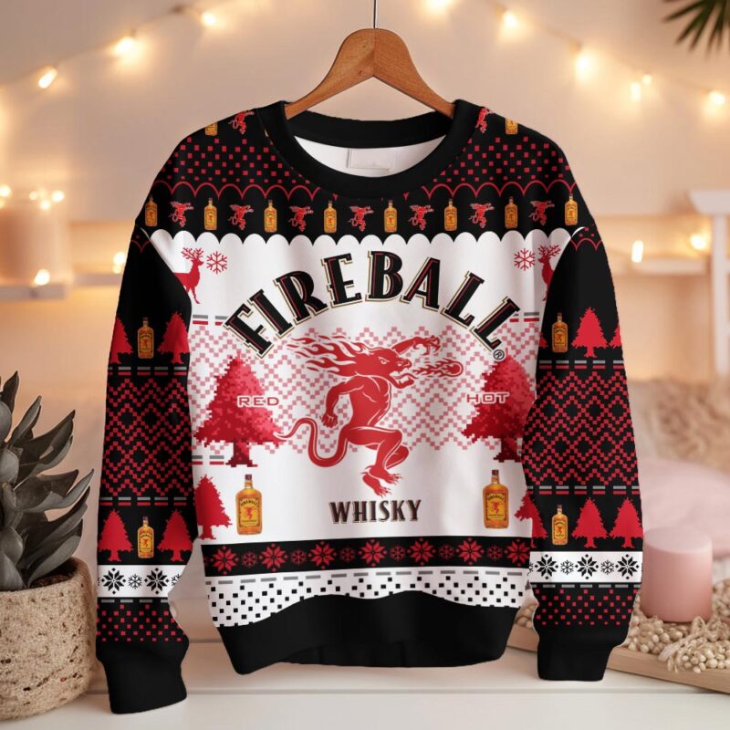 Hooktab Fireball Red Hot Whisky Ugly Christmas Sweater Hooktab Fireball Red Hot Whisky Ugly Christmas Sweater