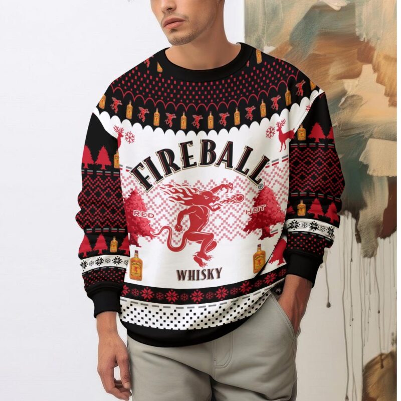 Hooktab Fireball Red Hot Whisky Ugly Christmas Sweater Hooktab Fireball Red Hot Whisky Ugly Christmas Sweater
