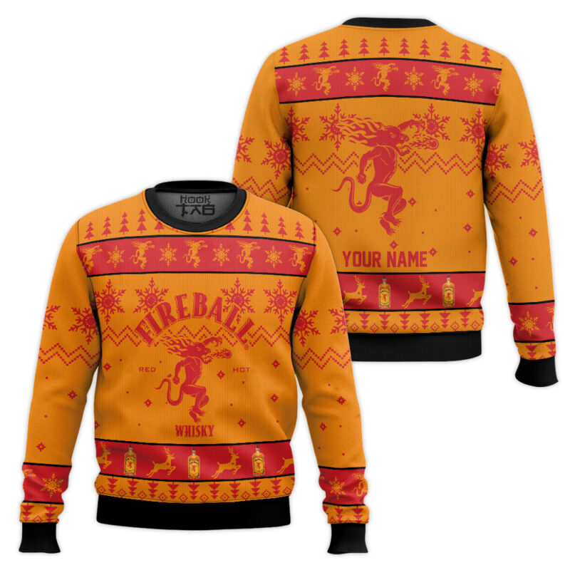 Hooktab Fireball Whisky - Custom Name Ugly Christmas Sweater Hooktab Fireball Whisky - Custom Name Ugly Christmas Sweater
