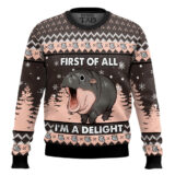 Hooktab First Of All I'm A Delight Hippo Ugly Christmas Sweater