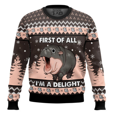 Hooktab First Of All I'm A Delight Hippo Ugly Christmas Sweater