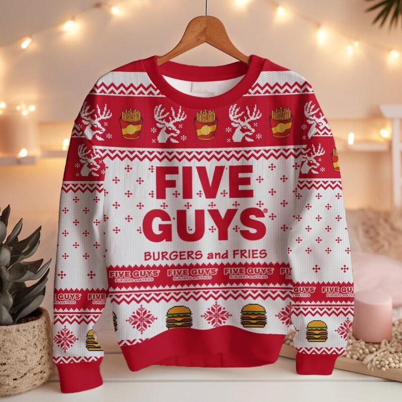 Hooktab Five Guys Burgers And Fries Ugly Christmas Sweater Hooktab Five Guys Burgers And Fries Ugly Christmas Sweater