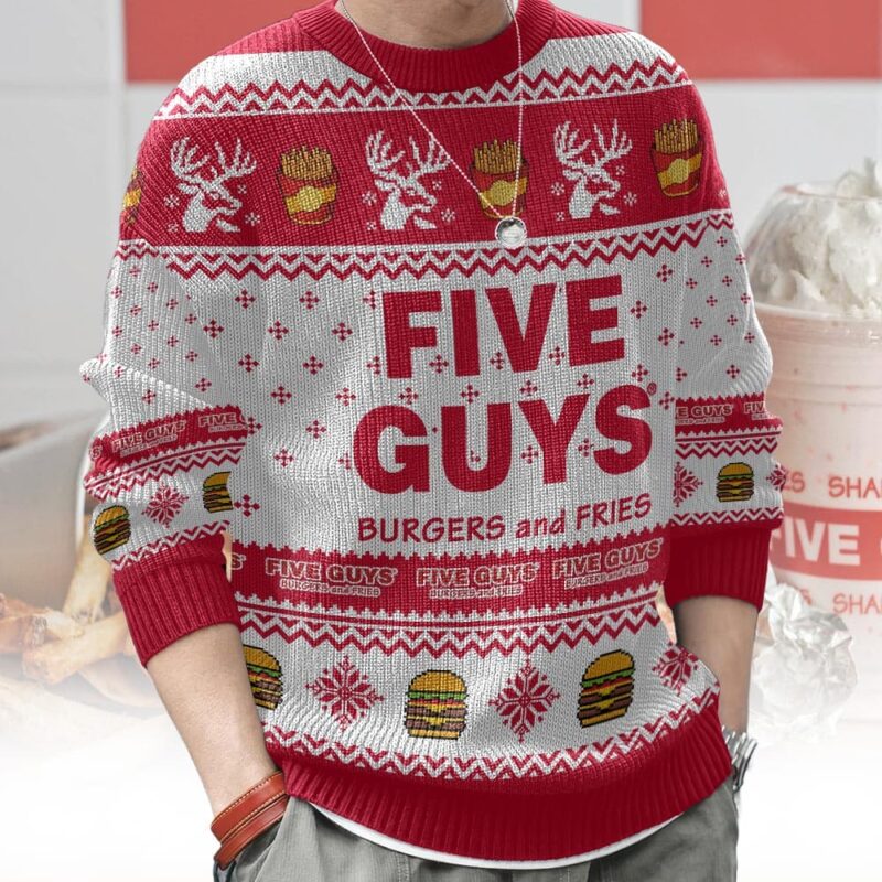 Hooktab Five Guys Burgers And Fries Ugly Christmas Sweater Hooktab Five Guys Burgers And Fries Ugly Christmas Sweater