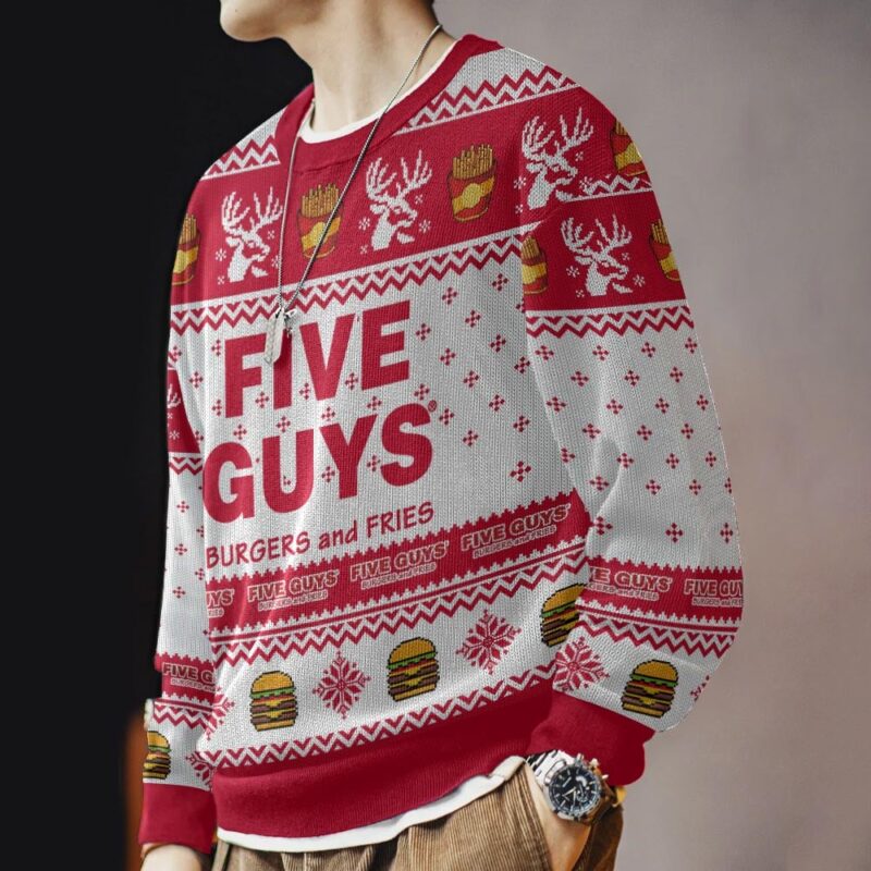 Hooktab Five Guys Burgers And Fries Ugly Christmas Sweater Hooktab Five Guys Burgers And Fries Ugly Christmas Sweater