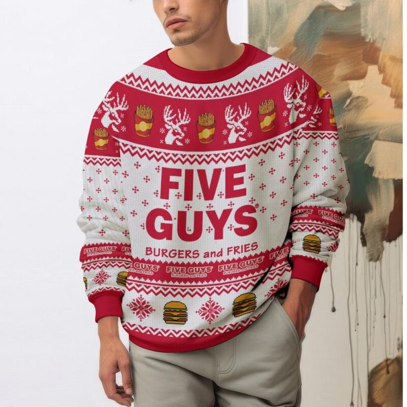Hooktab Five Guys Burgers And Fries Ugly Christmas Sweater Hooktab Five Guys Burgers And Fries Ugly Christmas Sweater