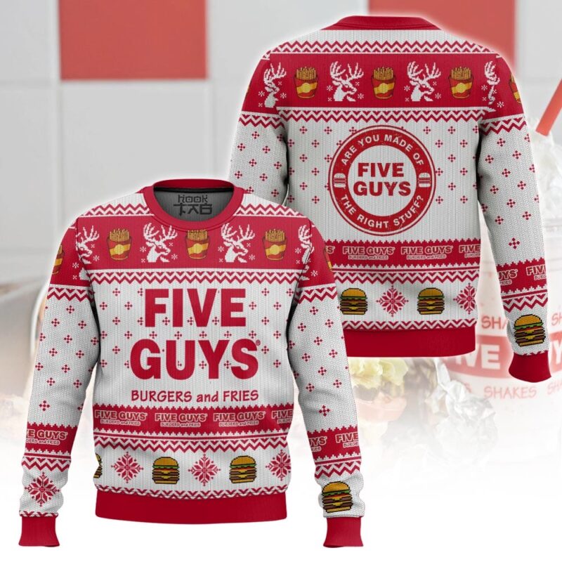 Hooktab Five Guys Burgers And Fries Ugly Christmas Sweater Hooktab Five Guys Burgers And Fries Ugly Christmas Sweater