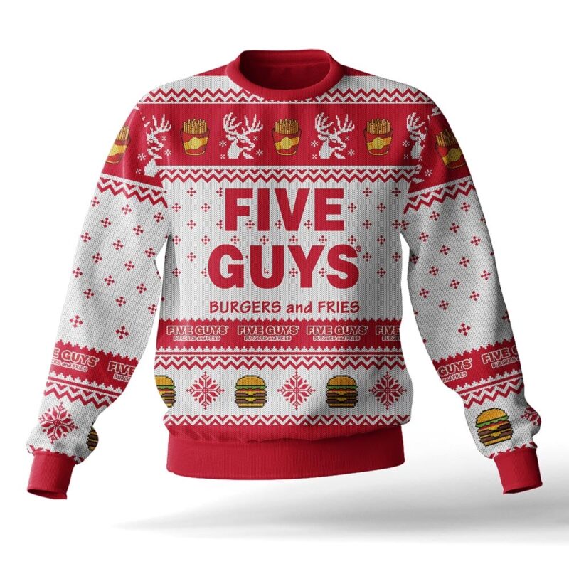 Hooktab Five Guys Burgers And Fries Ugly Christmas Sweater Hooktab Five Guys Burgers And Fries Ugly Christmas Sweater