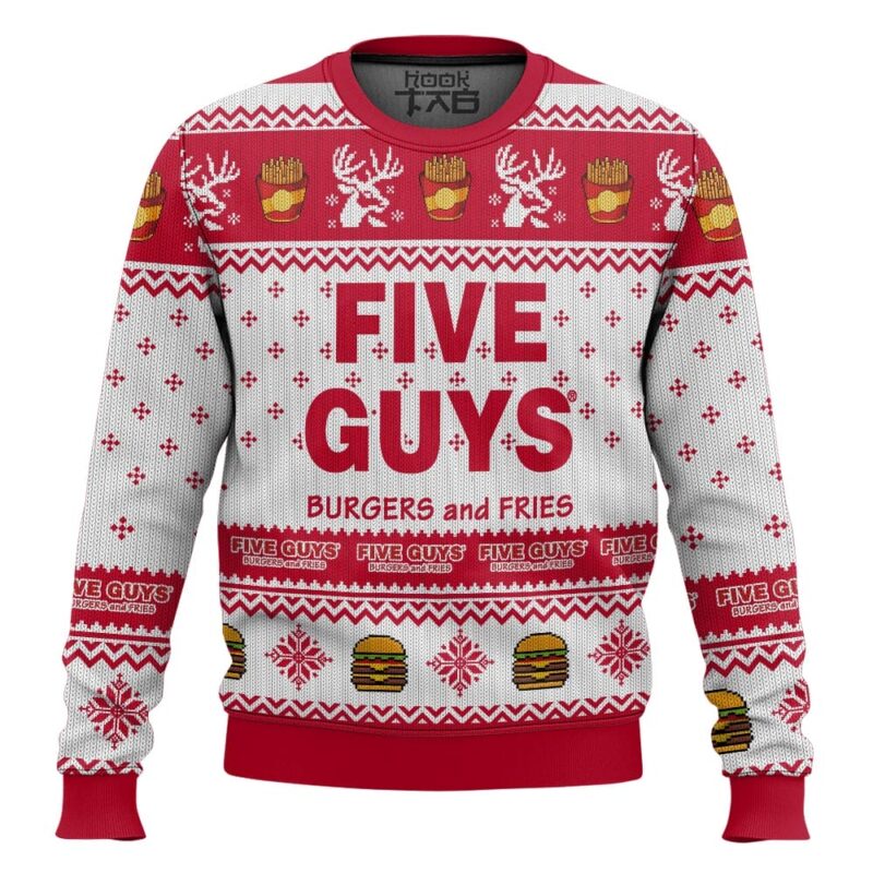 Hooktab Five Guys Burgers And Fries Ugly Christmas Sweater