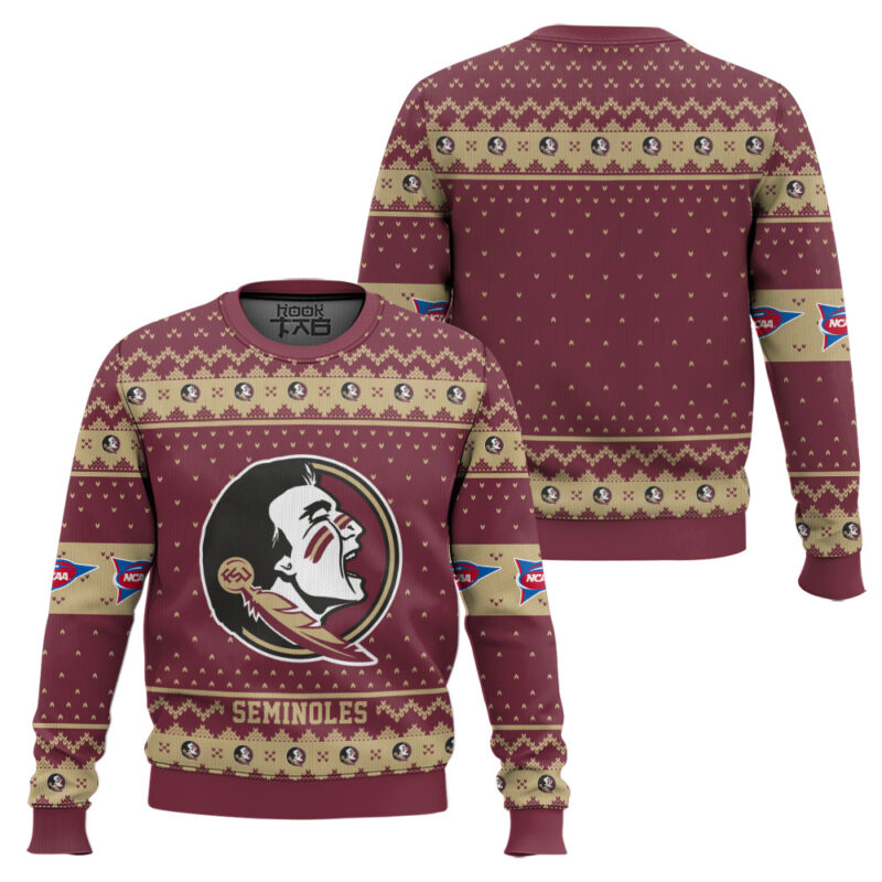 Hooktab Florida State Seminoles - Custom Name And Number Ugly Christmas Sweater Hooktab Florida State Seminoles - Custom Name And Number Ugly Christmas Sweater