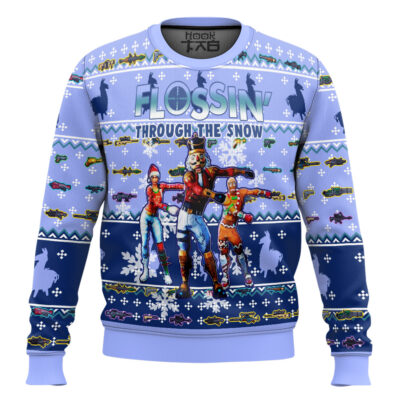 Hooktab Flossin' Through The Snow Fortnite Ugly Christmas Sweater