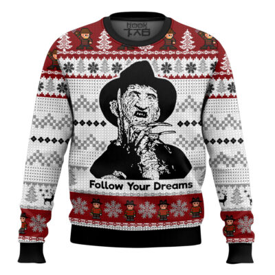 Hooktab Follow Your Dream Freddy Krueger Ugly Christmas Sweater