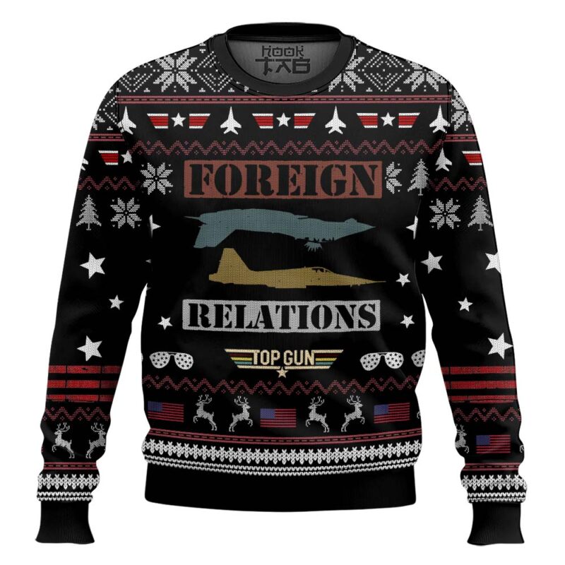 Hooktab Foreign Relations Top Gun Ugly Christmas Sweater