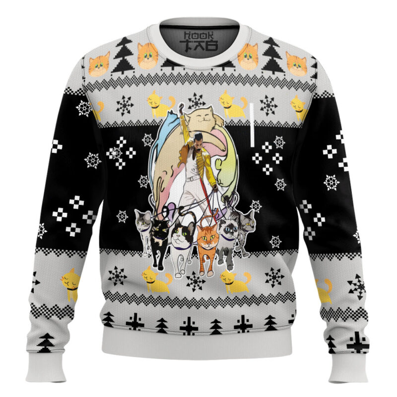 Hooktab Freddie Mercury & Cats Queen Ugly Christmas Sweater