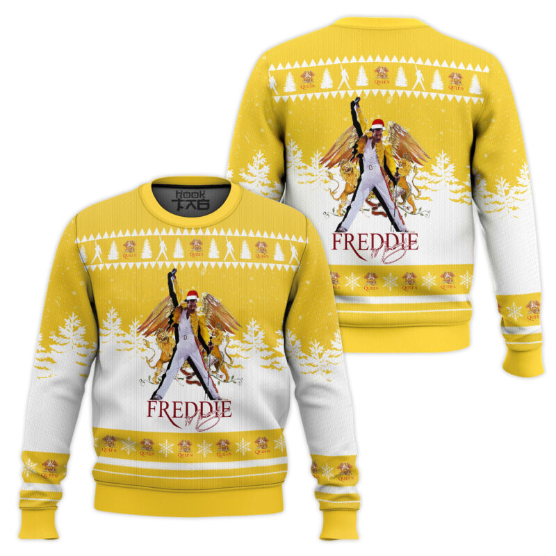 Hooktab Freddie Mercury Queen Ugly Christmas Sweater Hooktab Freddie Mercury Queen Ugly Christmas Sweater