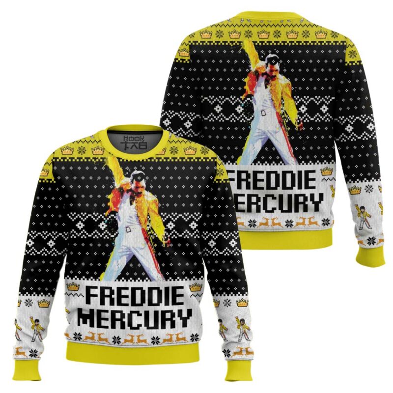 Hooktab Freddie Mercury Ugly Christmas Sweater Hooktab Freddie Mercury Ugly Christmas Sweater