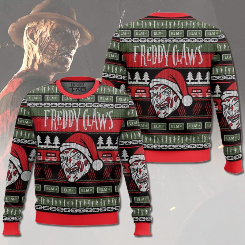 Hooktab Freddy Claws A Nightmare On Elm Street Ugly Christmas Sweater Hooktab Freddy Claws A Nightmare On Elm Street Ugly Christmas Sweater