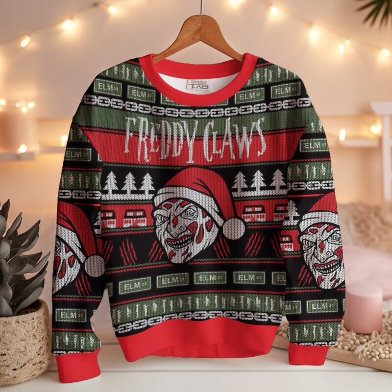 Hooktab Freddy Claws A Nightmare On Elm Street Ugly Christmas Sweater Hooktab Freddy Claws A Nightmare On Elm Street Ugly Christmas Sweater