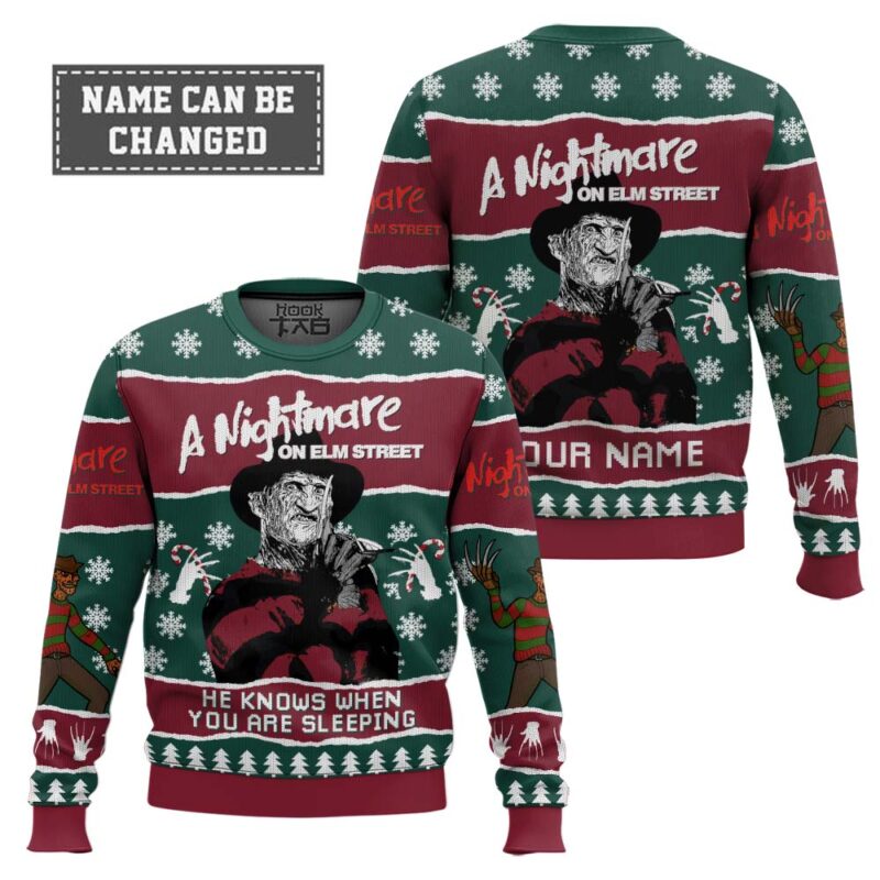 Hooktab Freddy Krueger A Nightmare On Elm Street - Custom Name Ugly Christmas Sweater Hooktab Freddy Krueger A Nightmare On Elm Street - Custom Name Ugly Christmas Sweater