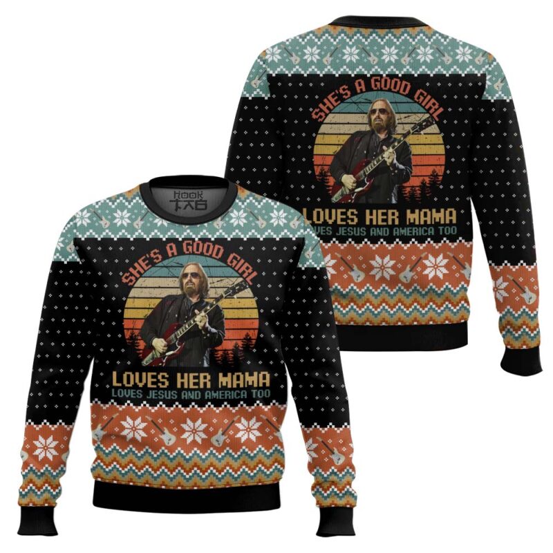 Hooktab Free Fallin' Tom Petty Ugly Christmas Sweater Hooktab Free Fallin' Tom Petty Ugly Christmas Sweater