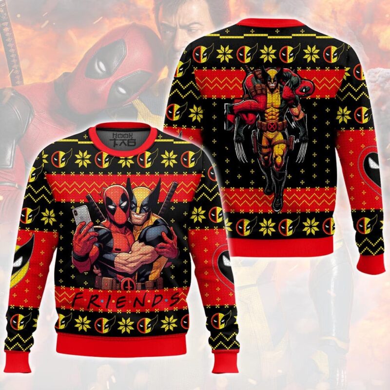 Hooktab F.r.i.e.n.d Deadpool And Wolverine Ugly Christmas Sweater Hooktab F.r.i.e.n.d Deadpool And Wolverine Ugly Christmas Sweater