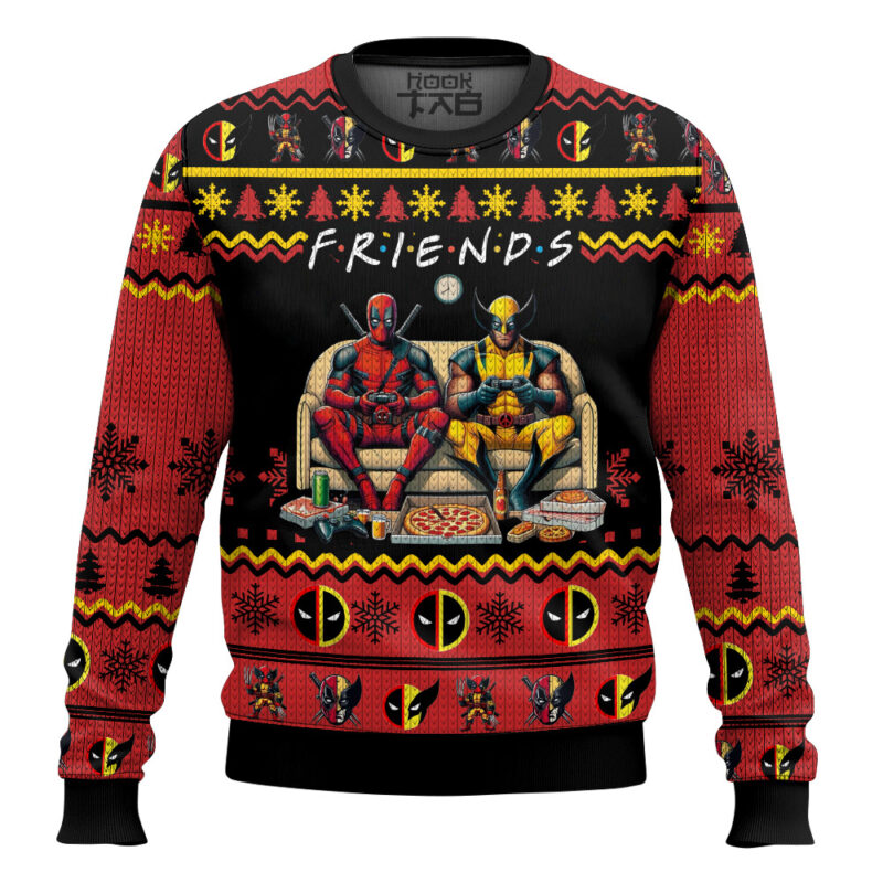 Hooktab F.R.I.E.N.D.S Besties Deadpool & Wolverine Ugly Christmas Sweater Hooktab F.R.I.E.N.D.S Besties Deadpool & Wolverine Ugly Christmas Sweater