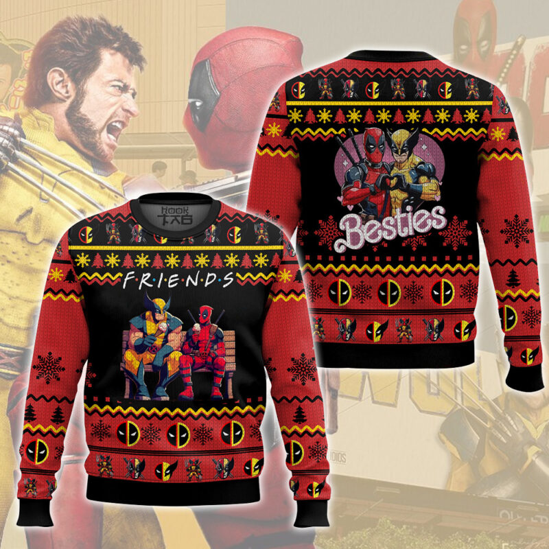 Hooktab F.R.I.E.N.D.S Deadpool & Wolverine Ugly Christmas Sweater Hooktab F.R.I.E.N.D.S Deadpool & Wolverine Ugly Christmas Sweater