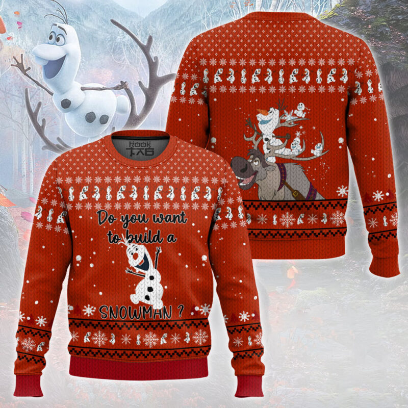 Hooktab Frozen Olaf "Do You Want To Build A Snowman" Ugly Christmas Sweater Hooktab Frozen Olaf "Do You Want To Build A Snowman" Ugly Christmas Sweater