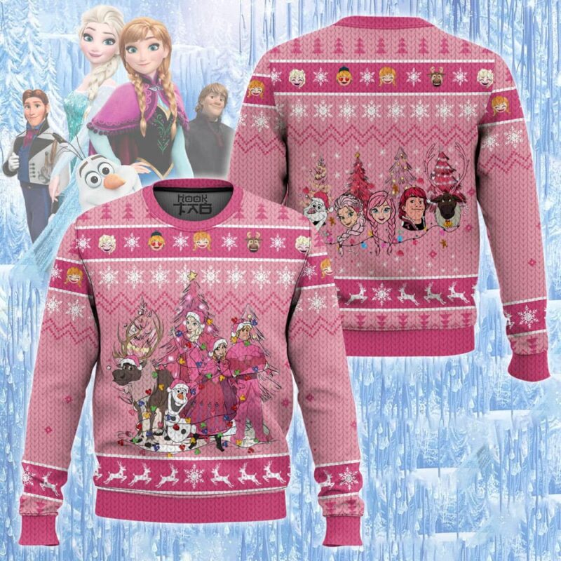 Hooktab Frozen Pink Ugly Christmas Sweater Hooktab Frozen Pink Ugly Christmas Sweater