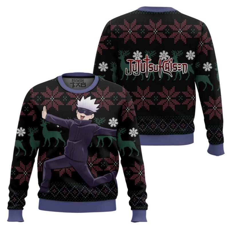 Hooktab Funny Gojo Jujutsu Kaisen Ugly Christmas Sweater Hooktab Funny Gojo Jujutsu Kaisen Ugly Christmas Sweater