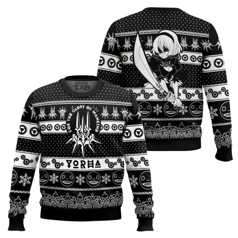 Hooktab Game Of The Yorha Nier Automata Ugly Christmas Sweater Hooktab Game Of The Yorha Nier Automata Ugly Christmas Sweater
