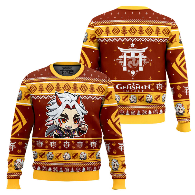 Hooktab Genshin Impact Arataki Itto Ugly Christmas Sweater Hooktab Genshin Impact Arataki Itto Ugly Christmas Sweater