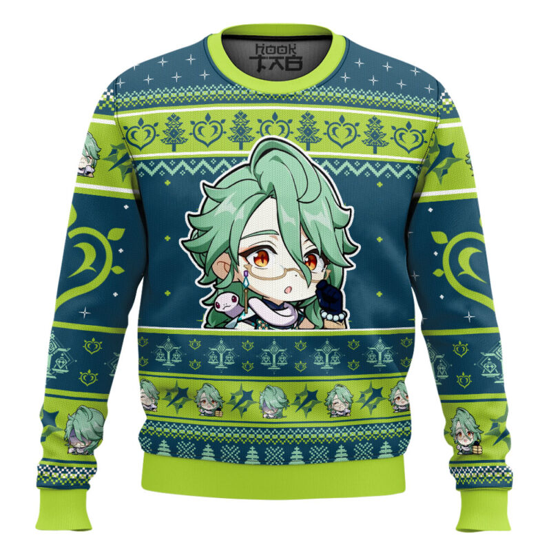 Hooktab Genshin Impact Baizhu Ugly Christmas Sweater