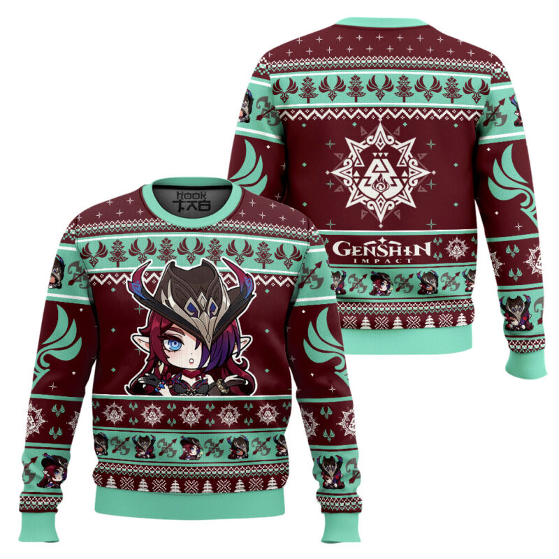 Hooktab Genshin Impact Chasca Ugly Christmas Sweater Hooktab Genshin Impact Chasca Ugly Christmas Sweater