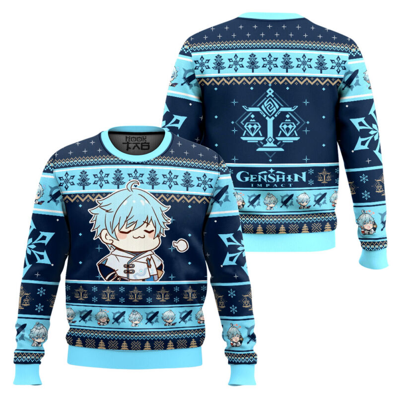 Hooktab Genshin Impact Chongyun Ugly Christmas Sweater Hooktab Genshin Impact Chongyun Ugly Christmas Sweater