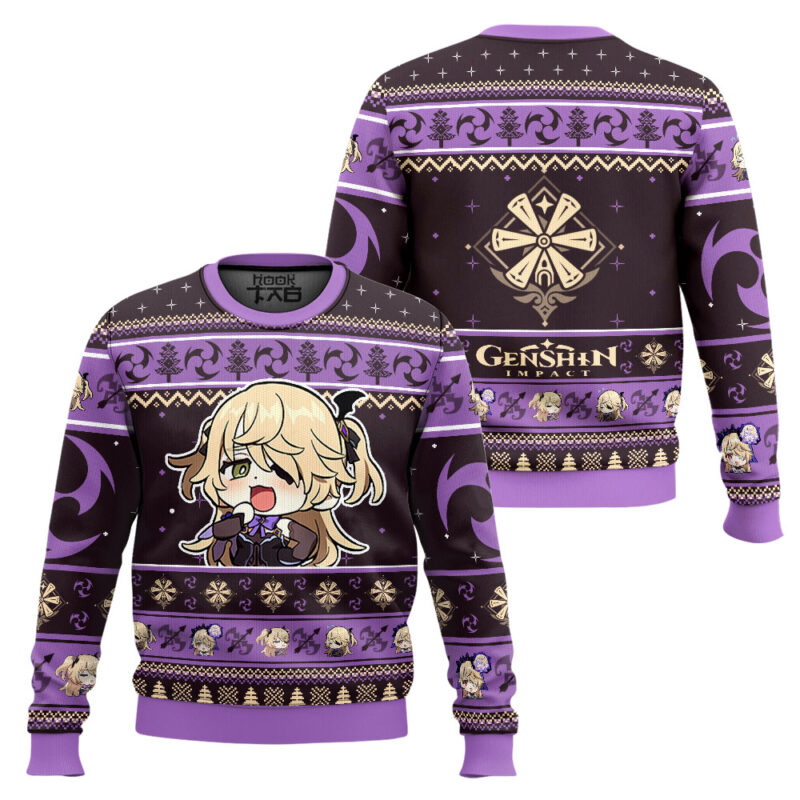 Hooktab Genshin Impact Fischl Ugly Christmas Sweater Hooktab Genshin Impact Fischl Ugly Christmas Sweater