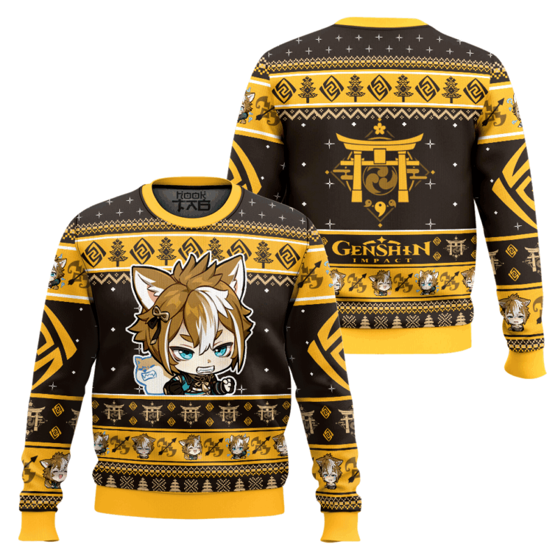 Hooktab Genshin Impact Gorou Ugly Christmas Sweater Hooktab Genshin Impact Gorou Ugly Christmas Sweater