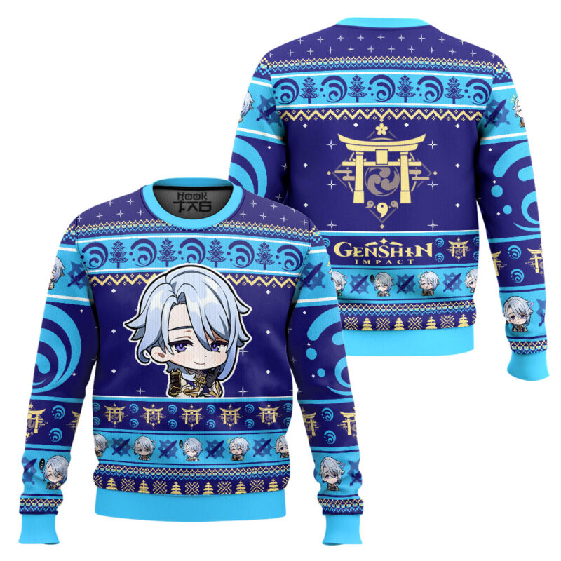 Hooktab Genshin Impact Kamisato Ayato Ugly Christmas Sweater Hooktab Genshin Impact Kamisato Ayato Ugly Christmas Sweater