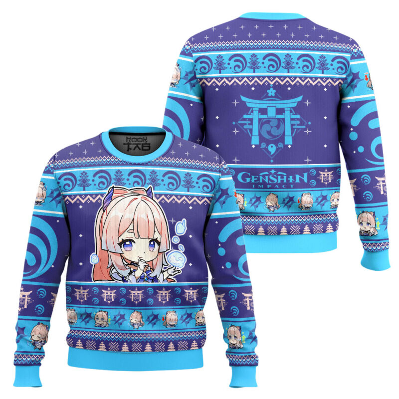 Hooktab Genshin Impact Sangonomiya Kokomi Ugly Christmas Sweater Hooktab Genshin Impact Sangonomiya Kokomi Ugly Christmas Sweater