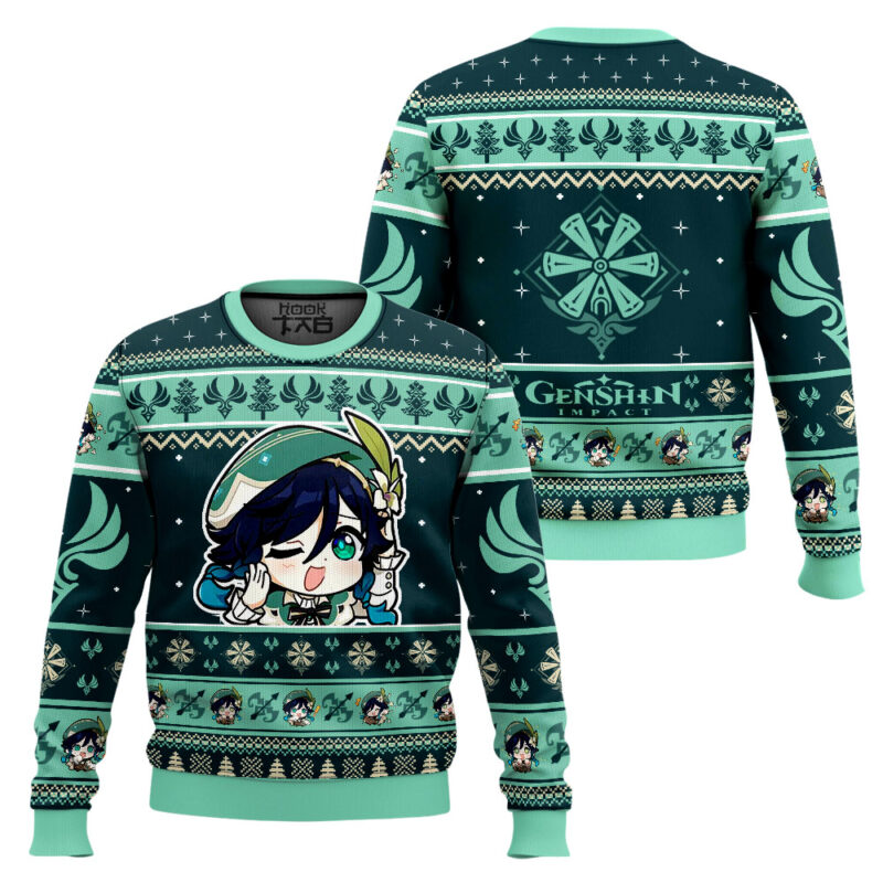 Hooktab Genshin Impact Venti Ugly Christmas Sweater Hooktab Genshin Impact Venti Ugly Christmas Sweater