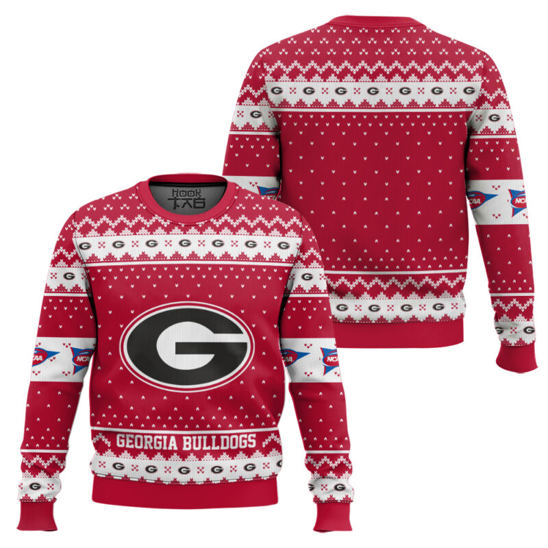 Hooktab Georgia Bulldogs - Custom Name And Number Ugly Christmas Sweater Hooktab Georgia Bulldogs - Custom Name And Number Ugly Christmas Sweater