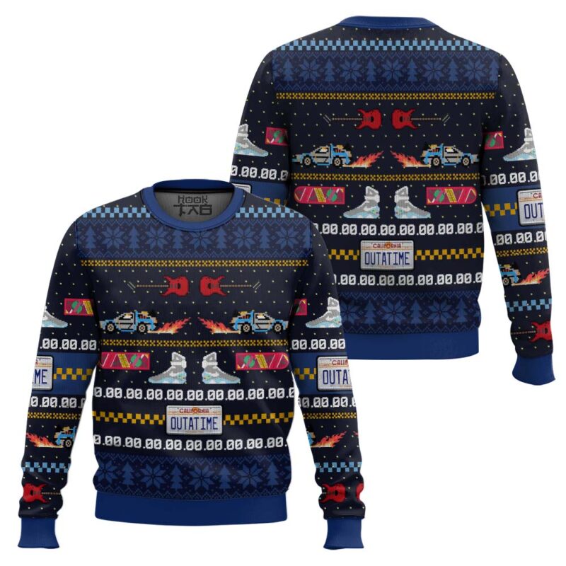 Hooktab Get Back In Time For Christmas Back To The Future Ugly Christmas Sweater Hooktab Get Back In Time For Christmas Back To The Future Ugly Christmas Sweater