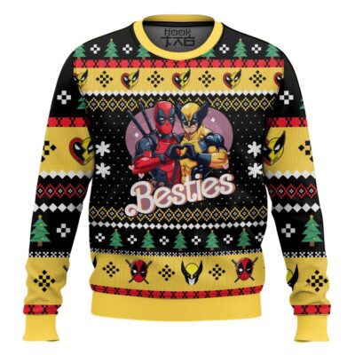 Hooktab Get In Loser Besties Deadpool & Wolverine Ugly Christmas Sweater