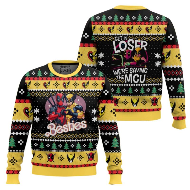 Hooktab Get In Loser Besties Deadpool & Wolverine Ugly Christmas Sweater Hooktab Get In Loser Besties Deadpool & Wolverine Ugly Christmas Sweater