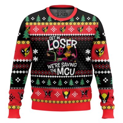 Hooktab Get In Loser We're Saving MCU Deadpool & Wolverine Ugly Christmas Sweater